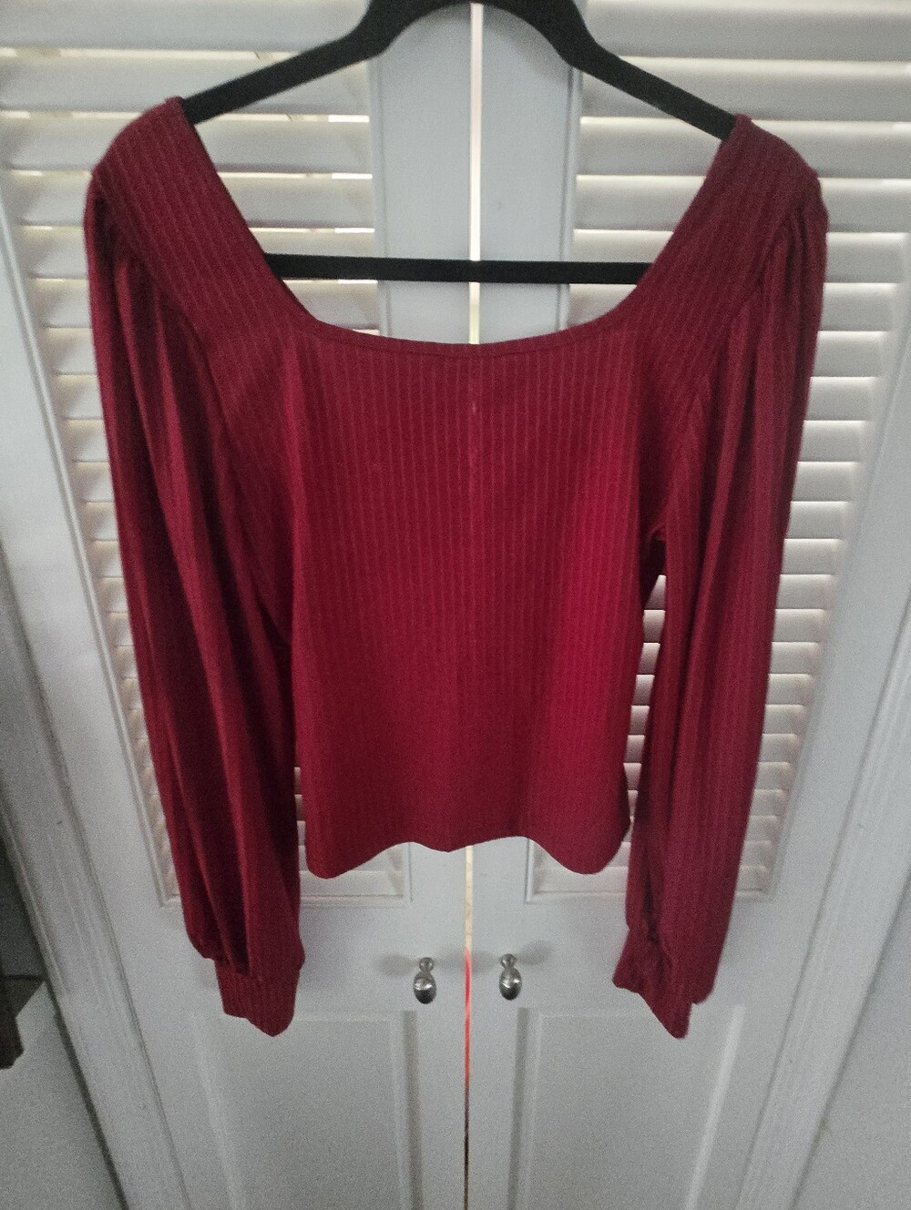 SHEIN Red Ribbed Square Neck Knit Top Puff Sleeve Long Sleeve Medium - Picture 8 of 9